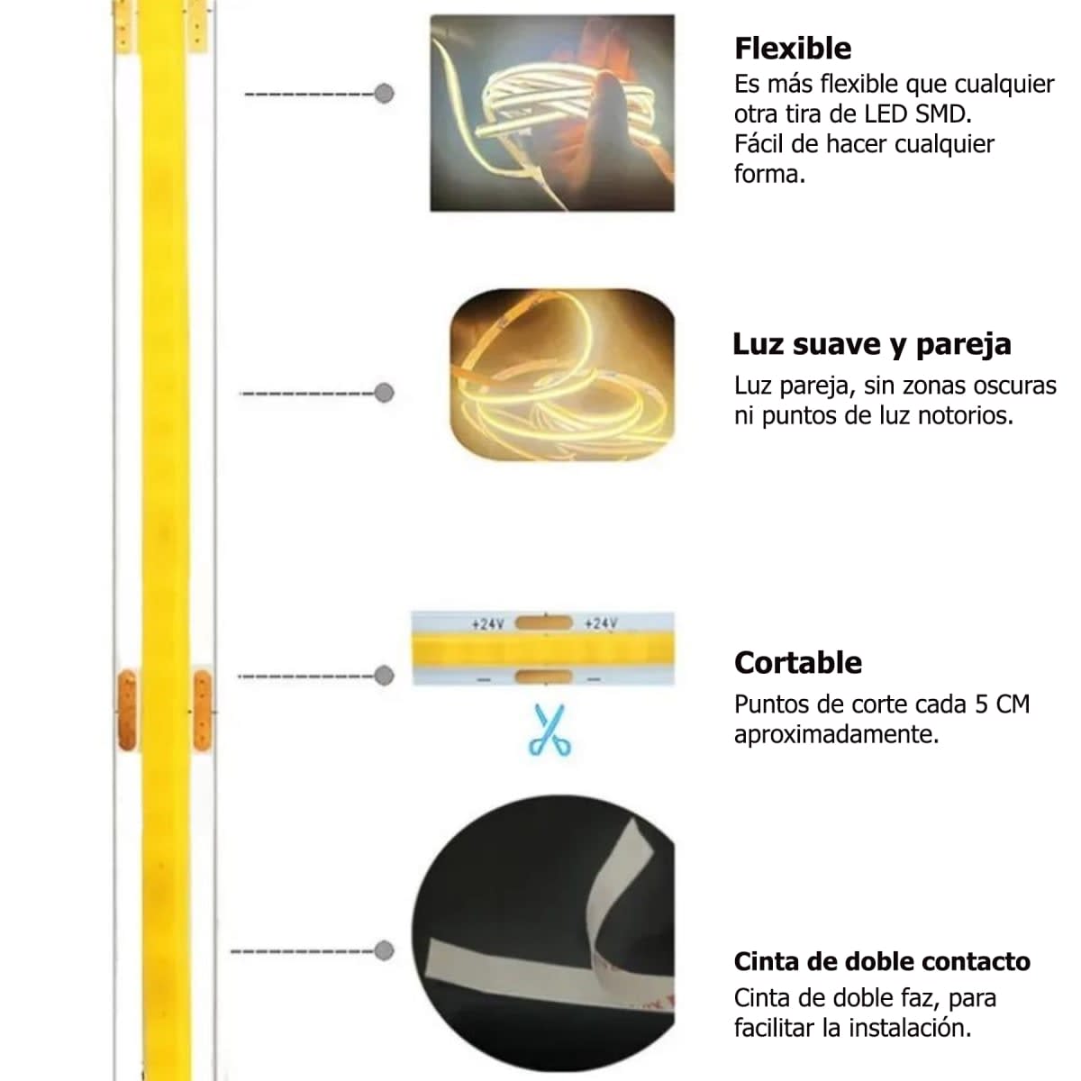 Cinta Led 12V COB 12W/m IP54 320Led/m Morado 5mt3