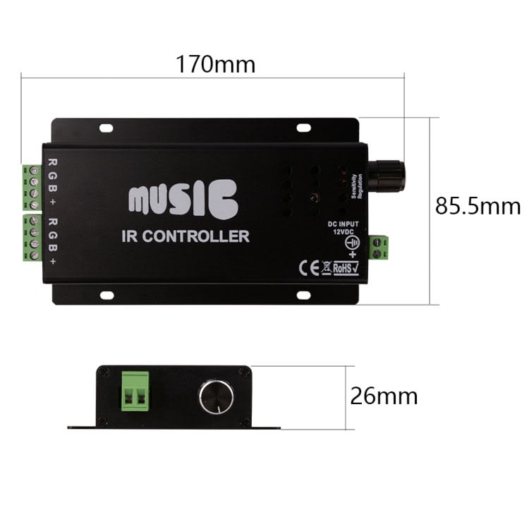 Control Remoto RF RGB C/Sensor Musical Aluminio Negro 12-24V2