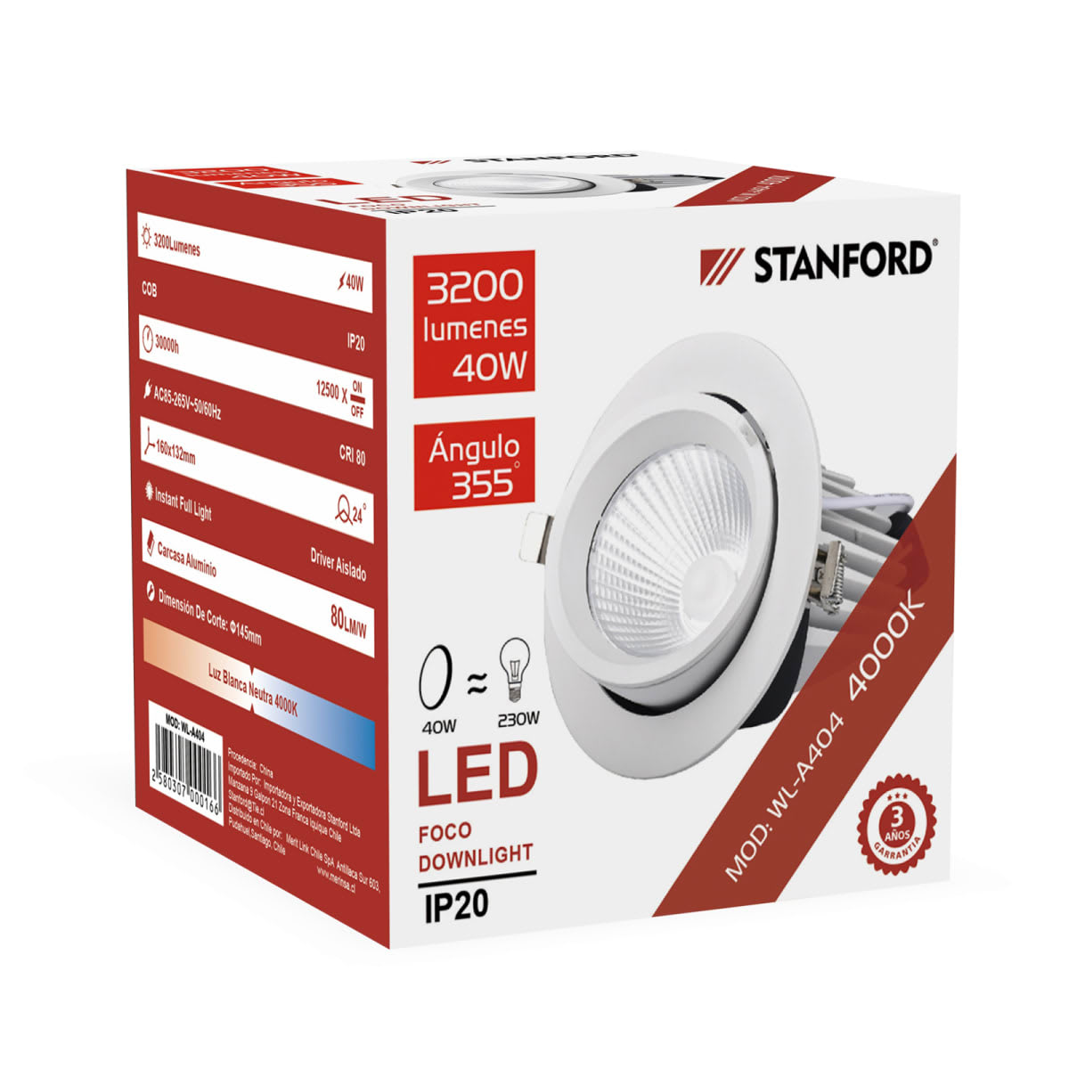 Foco Downlight 40W Led Codo Dirigible 4000K Luz Neutra2