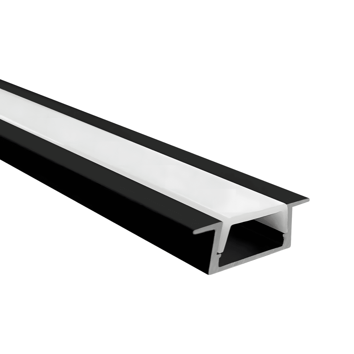 Perfil Aluminio Difusor 1204 2mt Plano Empotrable Negro1