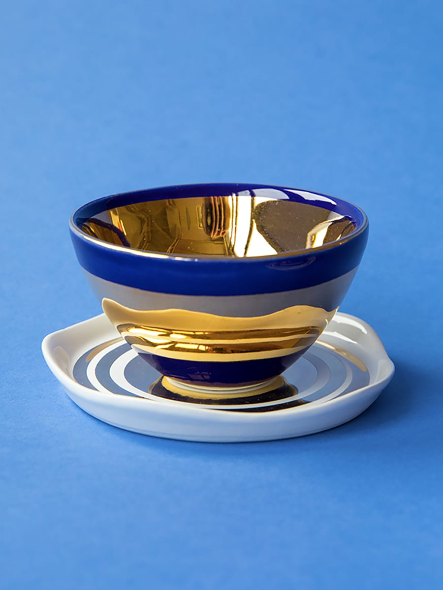 Taza de Café & Platillo “Linea” Azul / Oro 2 unidades2