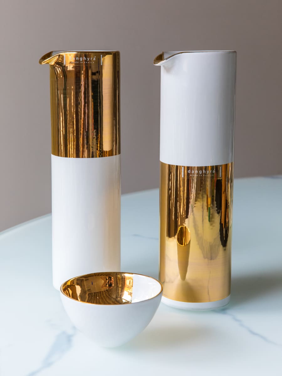 Jarra Cilindro Blanco / Oro3