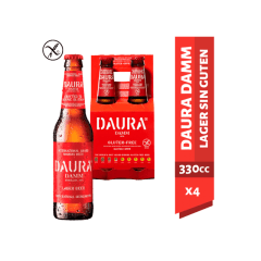 Pack 4 un. Cerveza Damm Daura Lager Sin Gluten 4.6° 330 cc
