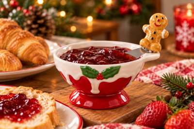 SET BOWL DULCERO NAVIDEÑO CON ESPÁTULA HOMBRE DE JENGIBRE