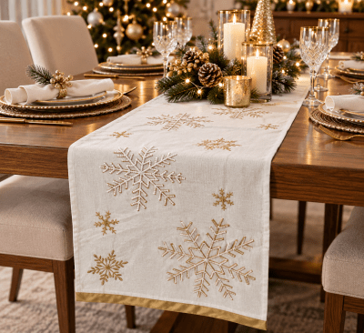 CAMINO DE MESA COPOS DE NIEVE GOLDEN BEADED