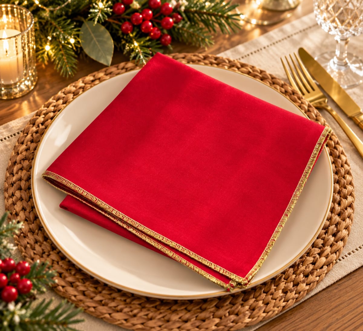 SET X2 SERVILLETAS DE TELA ROJO BELÉN1
