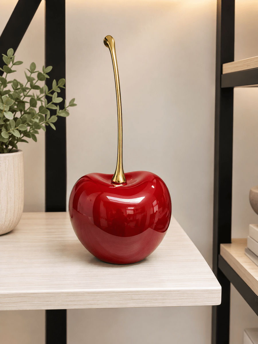 ADORNO DECORATIVO CEREZA ROJA C/ TALLO DORADO GRANDE