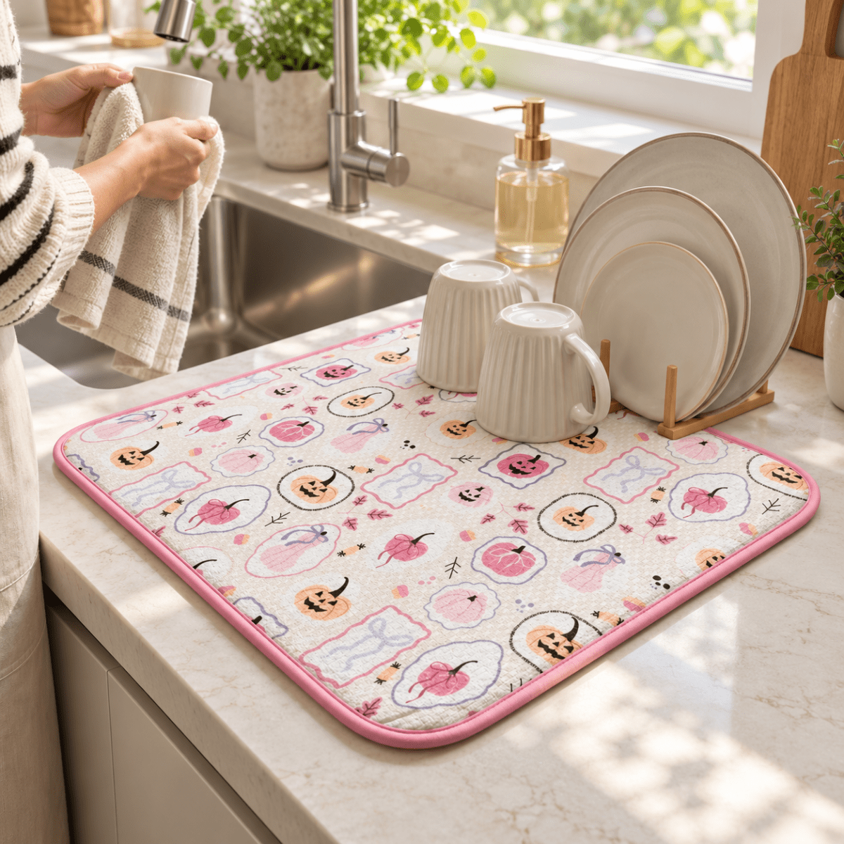 MAT ESCURRIDOR DE PLATOS PINK HALLOWEEN
