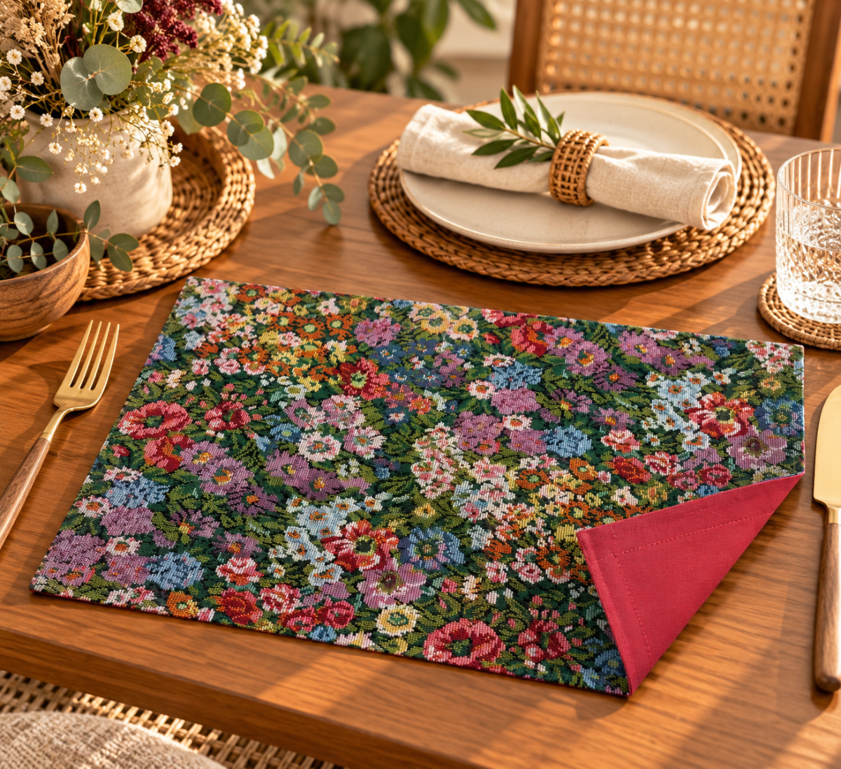 SET X6 INDIVIDUALES FLORAL LACRE1