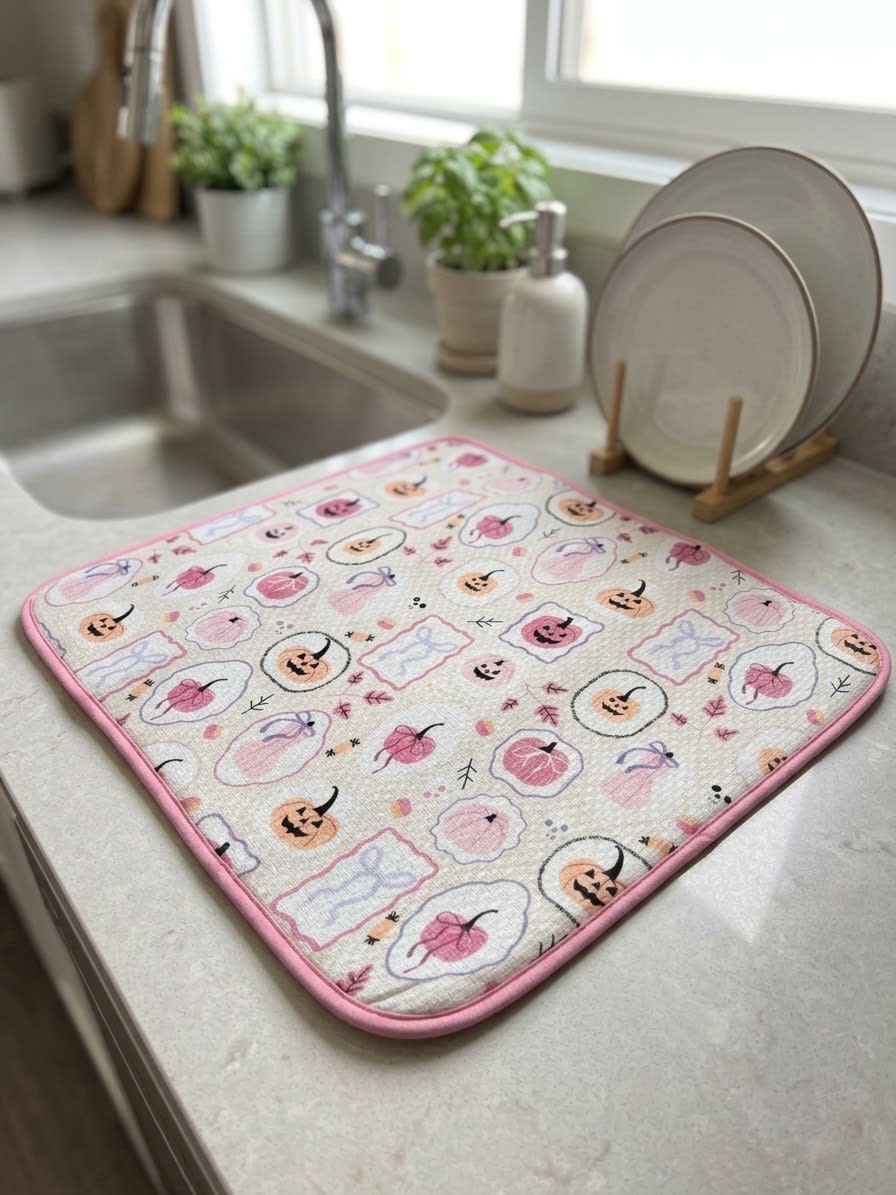 MAT ESCURRIDOR DE PLATOS PINK HALLOWEEN1