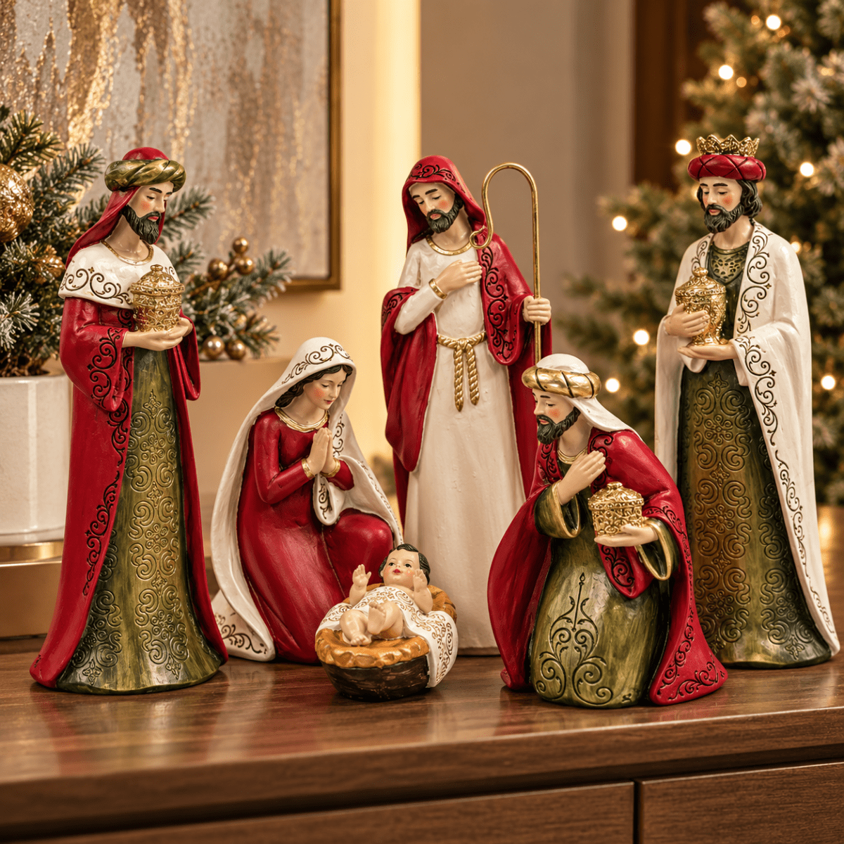 NACIMIENTO NAVIDEÑO SAGRADA FAMILIA CON REYES MAGOS 6 PIEZAS