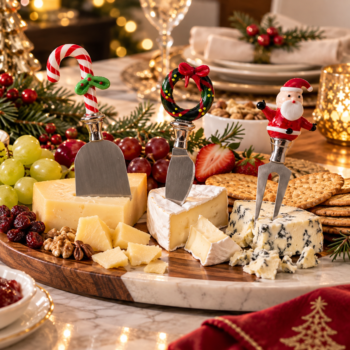 SET DE CUCHILLOS DE QUESO NAVIDEÑO