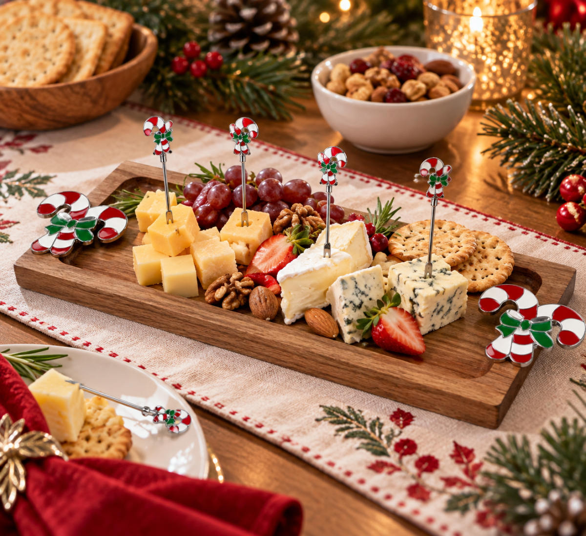 TABLA PARA QUESOS BASTÓN NAVIDEÑO CON PINCHOS