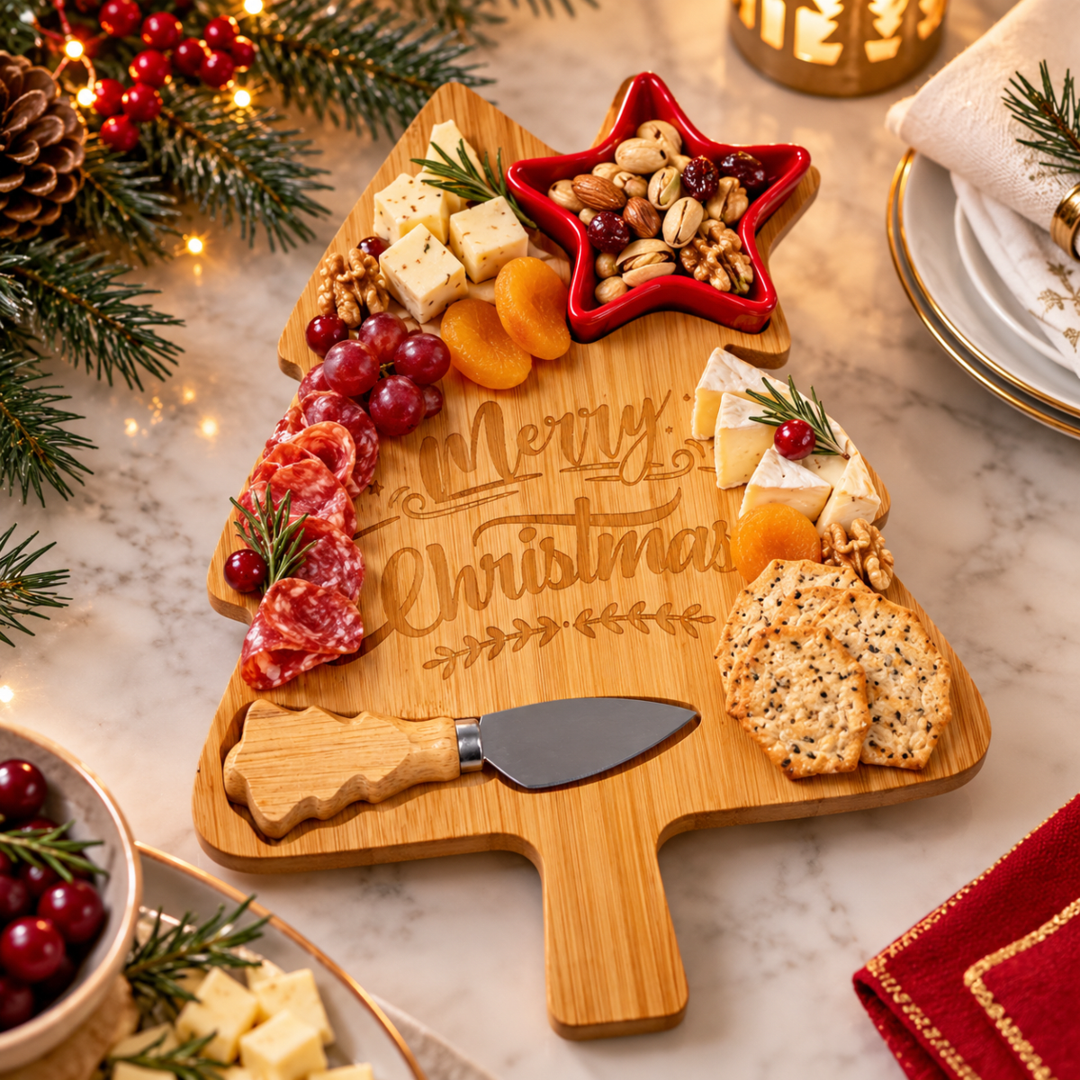 TABLA PARA QUESOS PINO BAMBÚ - NAVIDAD