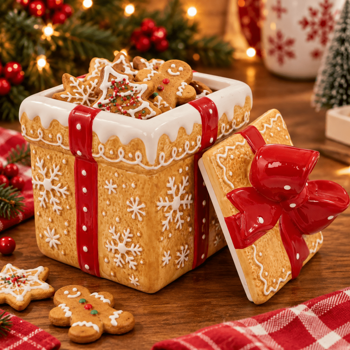 GALLETERO NAVIDEÑO DE CERÁMICA CAJA DE REGALO JENGIBRE