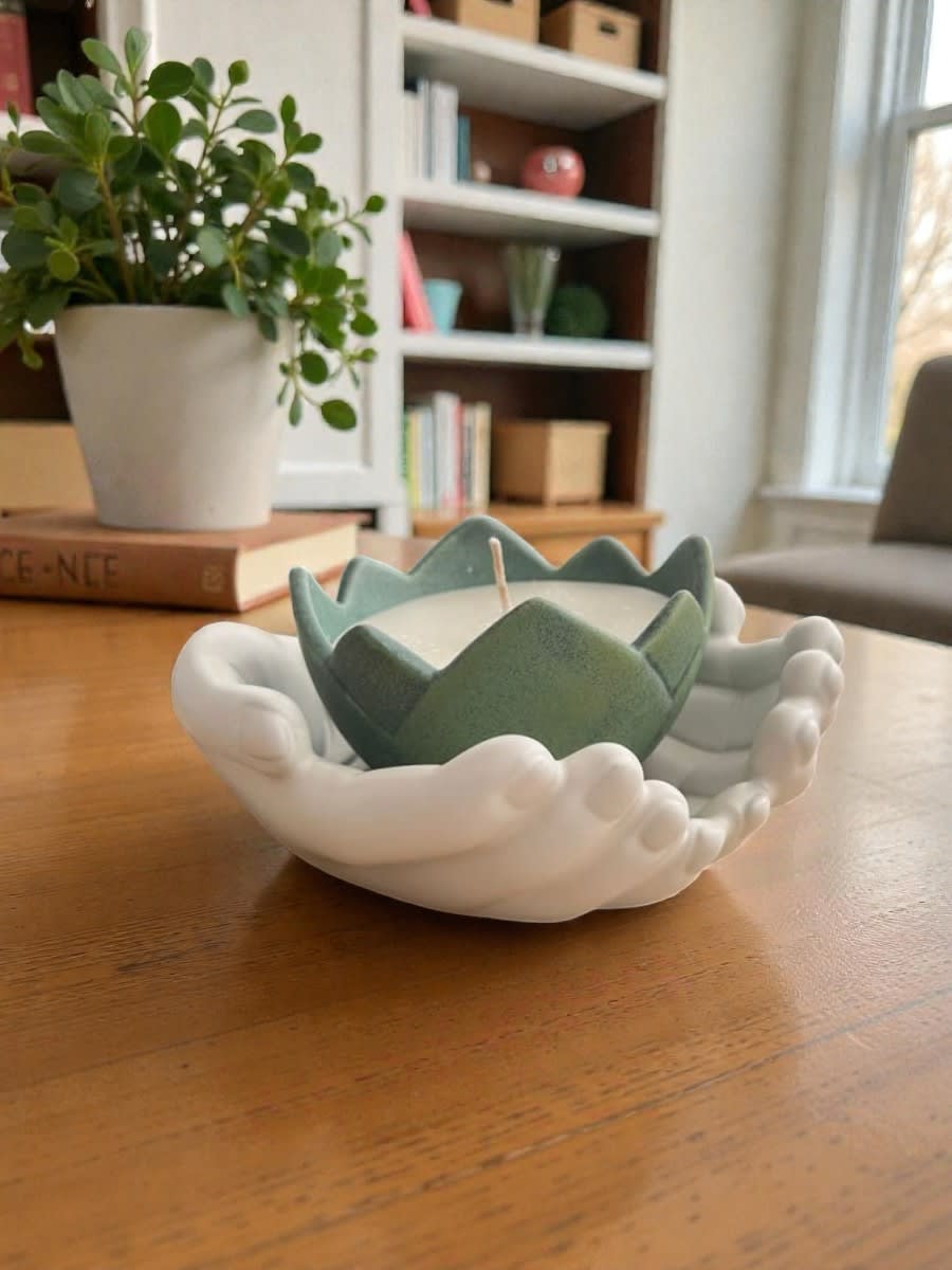 CANDELABRO MANO CON FLOR DE LOTO