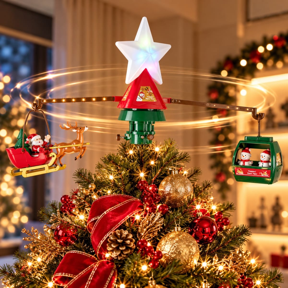 ESTRELLA GIRATORIA PARA ARBOL DE NAVIDAD SANTA