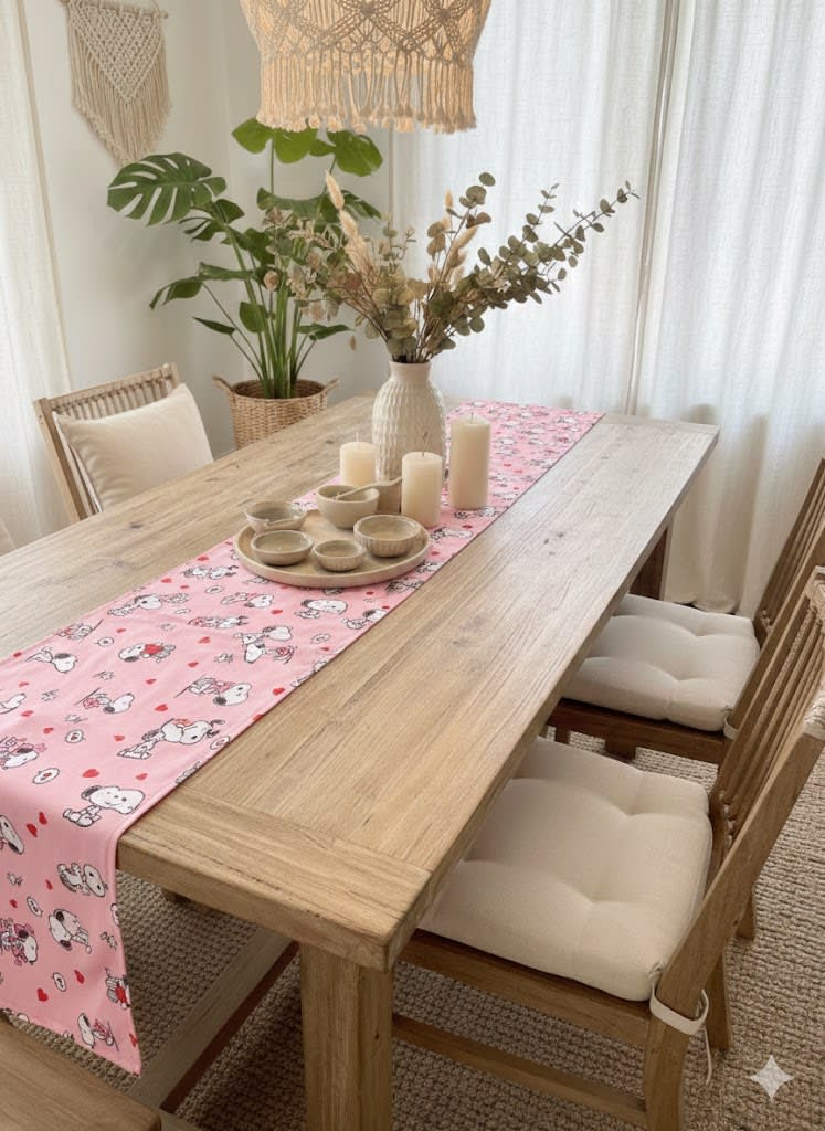 CAMINO DE MESA SNOOPY ROSADO