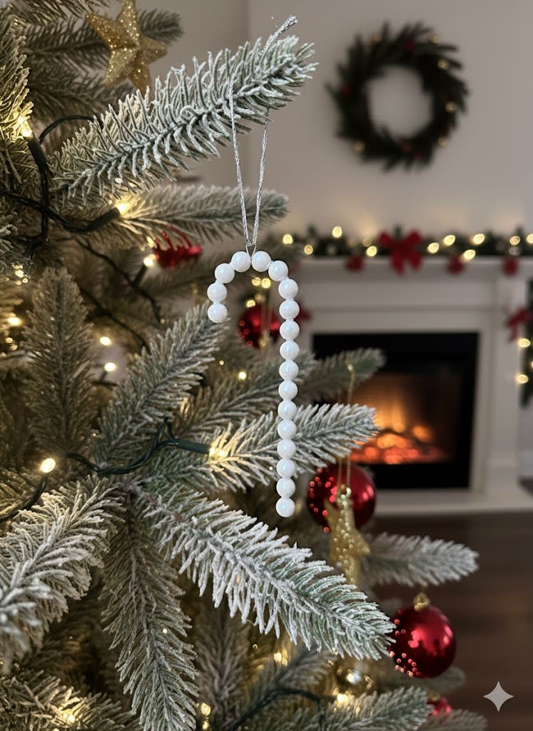 SET 6 PCS COLGANTE BASTÓN NAVIDEÑO PERLADO