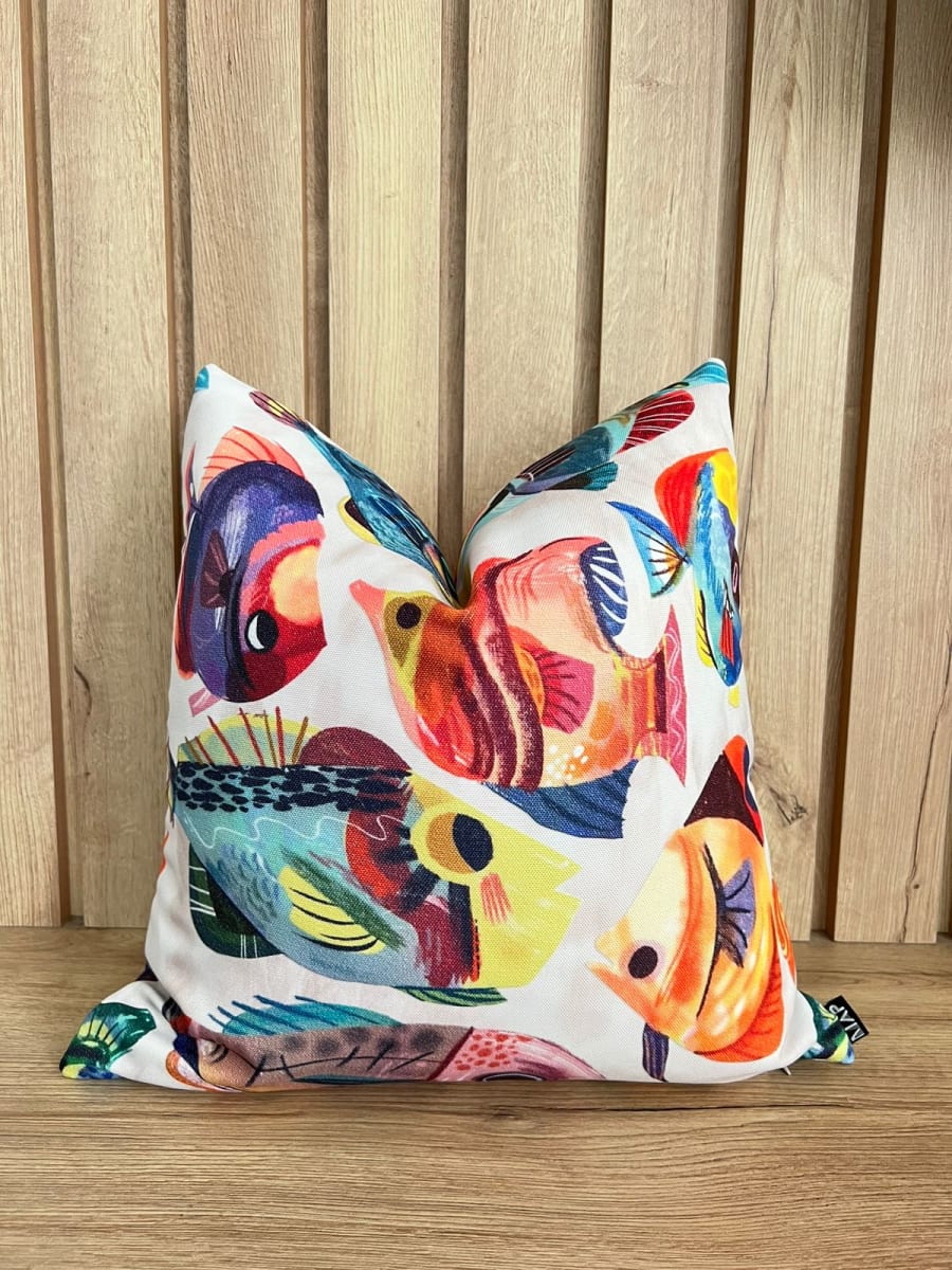 FUNDA DE COJÍN PLAYA PECES MULTICOLOR