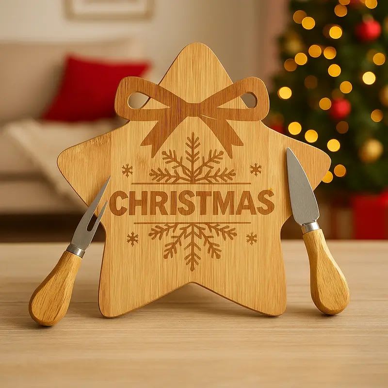 TABLA DE QUESOS Y PIQUEOS ESTRELLA NAVIDAD 3PCS