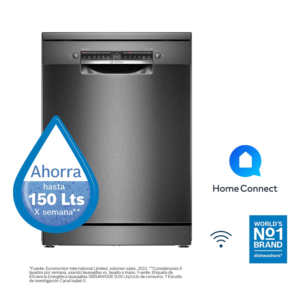 Lavavajillas Bosch Serie 4 Libre instalación 60cm Acero Negro SMS4HCC48E6