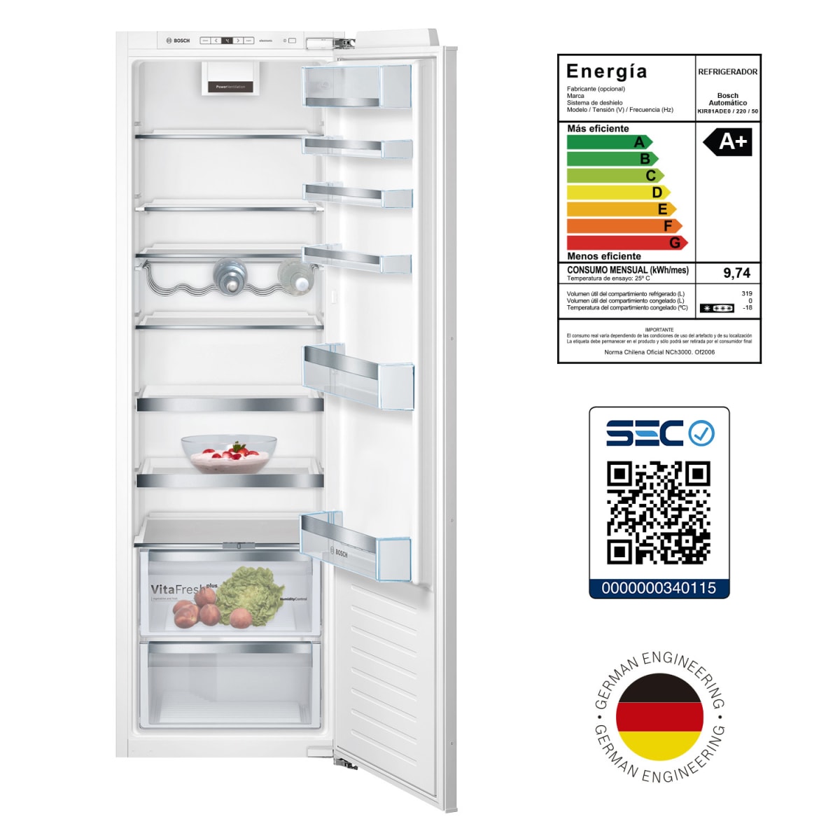 Serie 6 Frigorífico integrable 177.5 x 56 cm Cierre SoftClose con puerta fija7