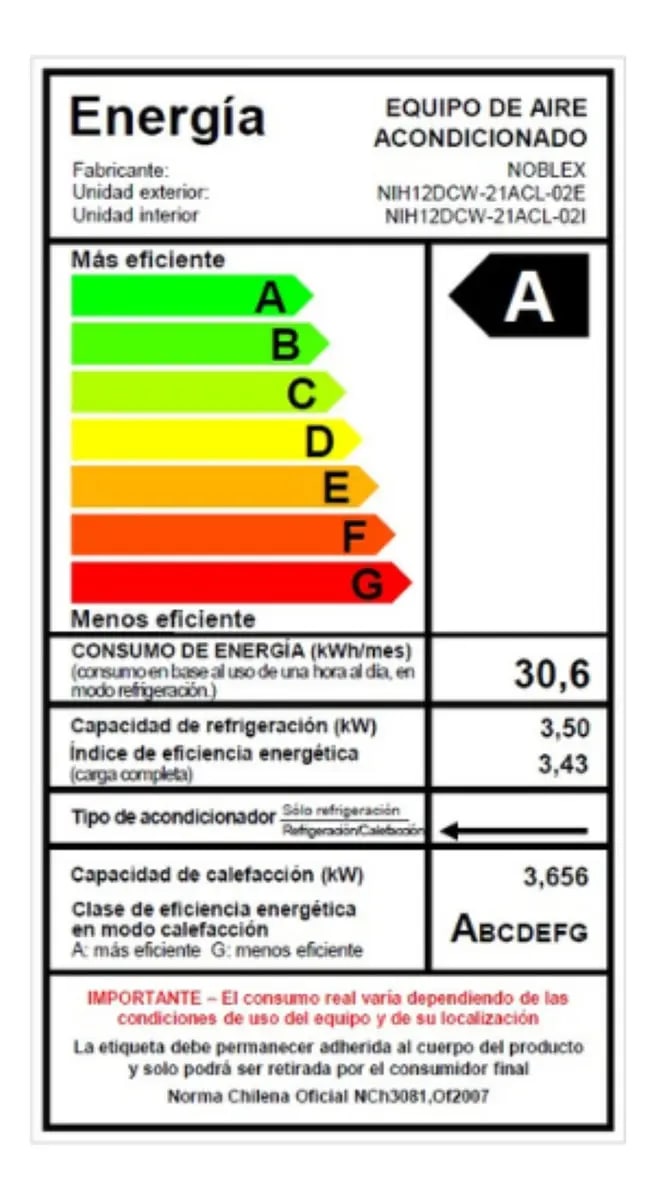 Aire acondicionado Noblex Split inverter 12.000 BTU6