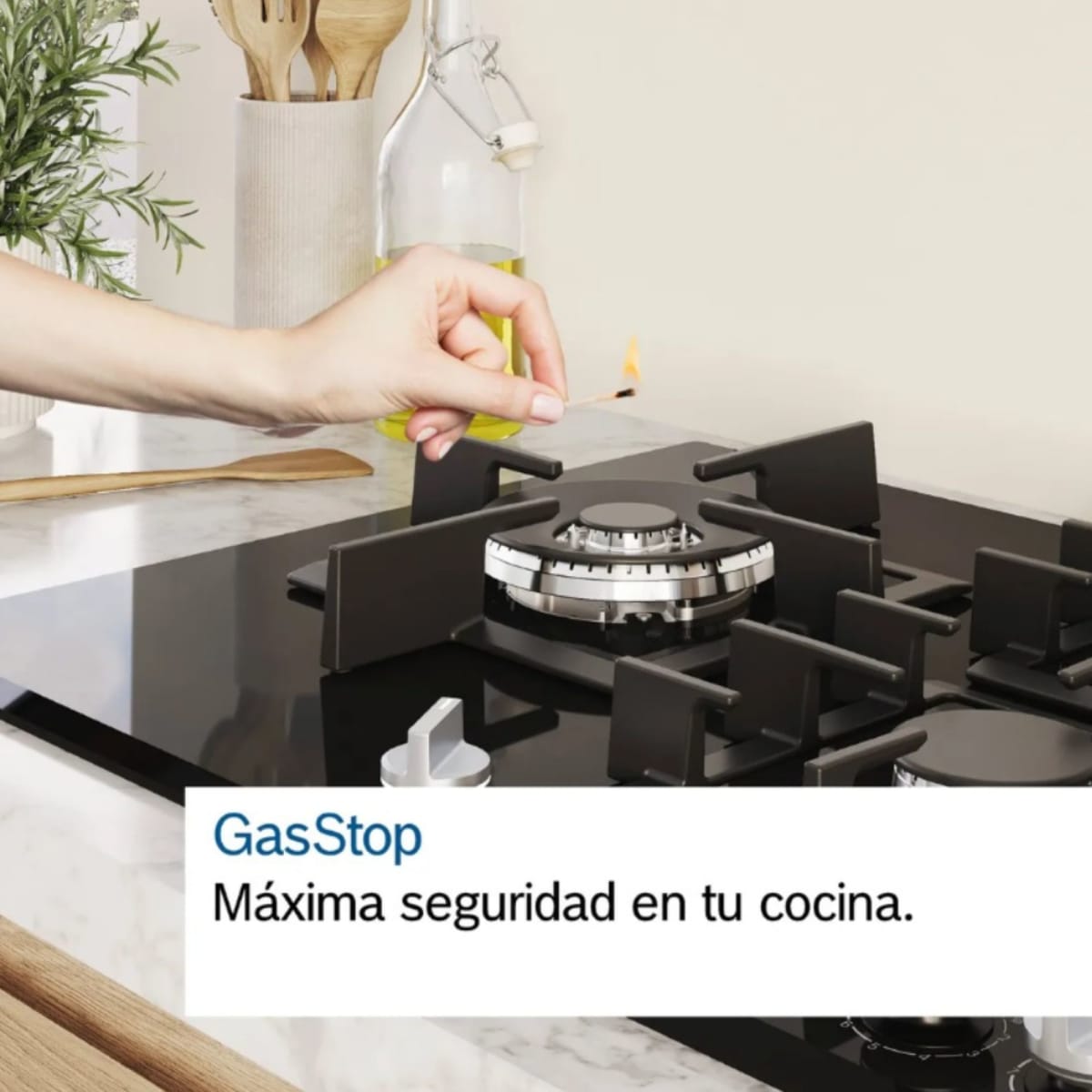 Encimera a Gas Bosch Serie 4 PNP6B6K40 60 cm 4 Quemadores Vidrio Templado Negro5