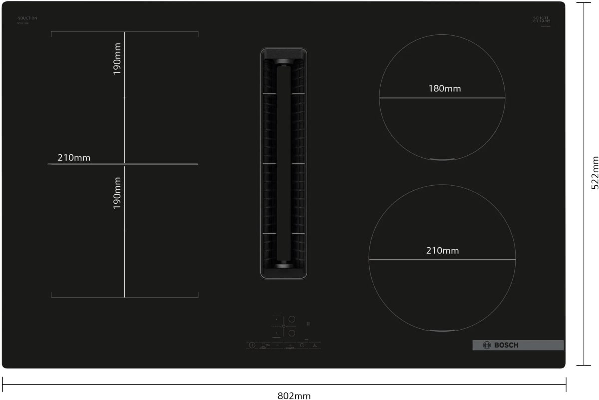 Encimera de Inducción con Extractor Integrado Bosch Serie 4 PVS811B16E 80 cm Vidrio Negro5