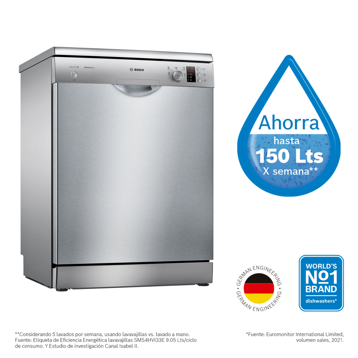 Serie 2 Lavavajillas de libre instalación 60 cm Acero cepillado antihuellas 12 C7