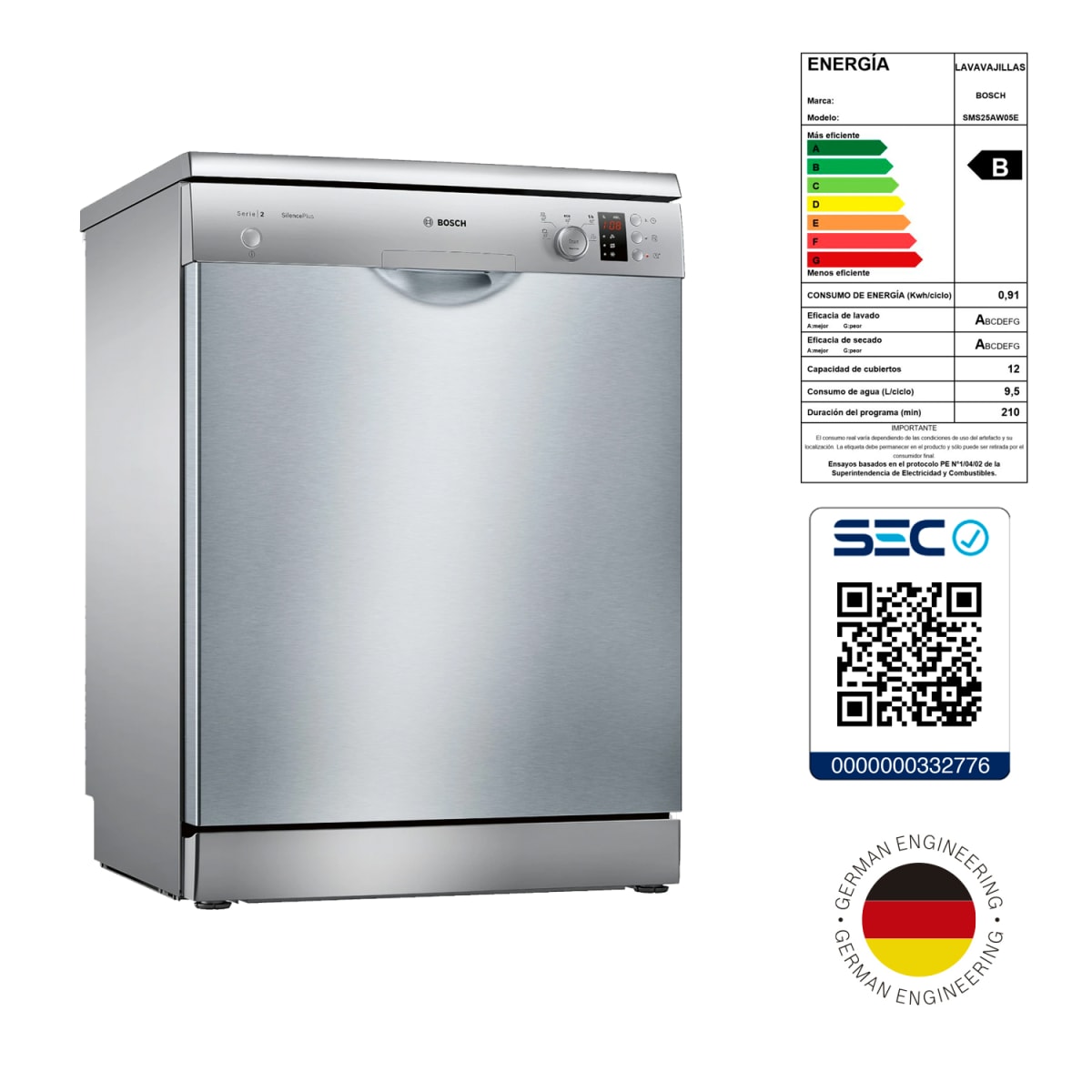 Serie 2 Lavavajillas de libre instalación 60 cm Acero cepillado antihuellas 12 C8