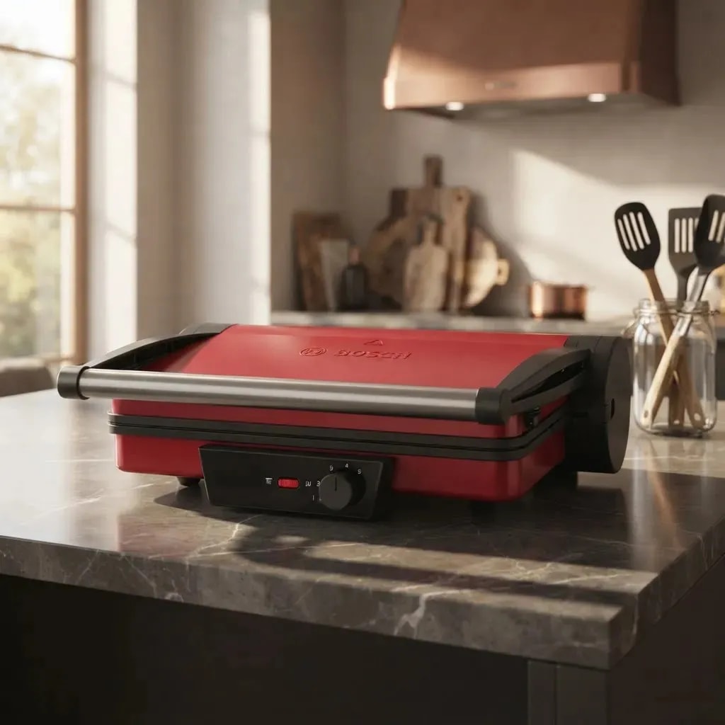 Grill Eléctrico Bosch TCG4104 2000 W 3 Posiciones Placas Antiadherentes Rojo2