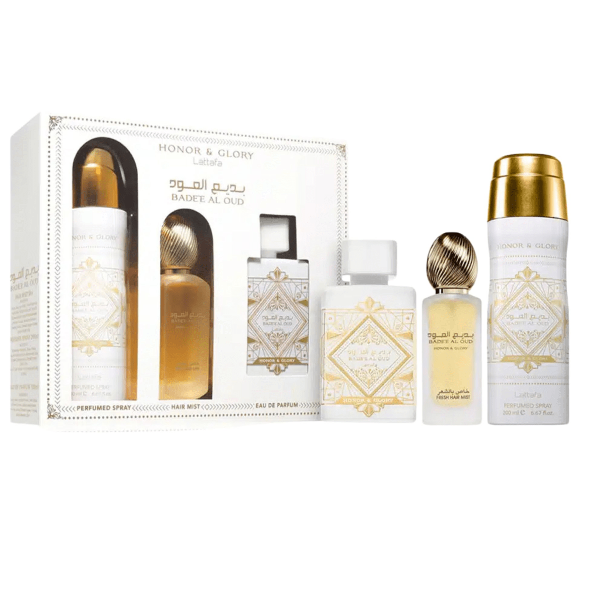 BADEE AL OUD HONOR & GLORY BY LATTAFA 3.4oz/100ml M+1M7 HAIR MIST + 6.7 U2