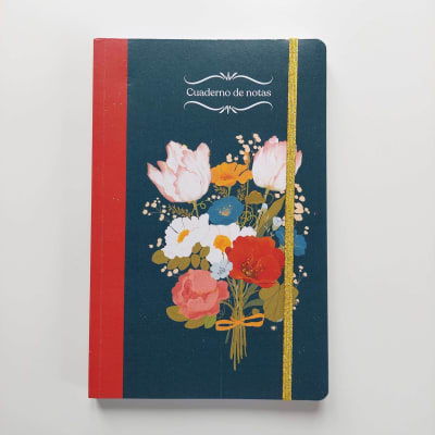 JOURAL FLORES FONDO AZUL, FRANJA ROJA