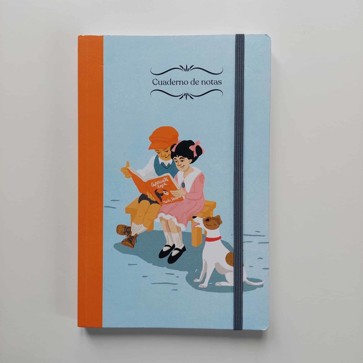 JOURAL NIÑOS Y PERRO, FONDO CELESTE, FRANJA NARANJA1