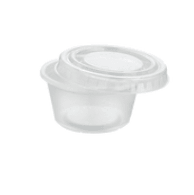 Pote y tapa 2oz trasnparente paquete de 100 uni (caja trae 2500 uni )1