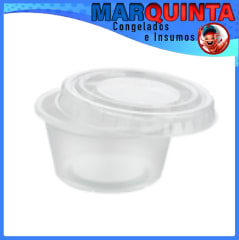 Pote y tapa 2oz trasnparente paquete de 100 uni (caja trae 2500 uni )