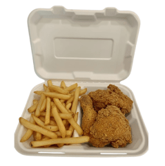 Bandeja colación Rectangular 2 div. 22,9x15,5x4,5 cms Bagasse  (CAJA 4 Bolsas x 50 Uni)