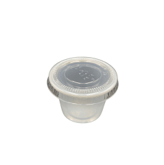 Pote y tapa 1oz trasnparente paquete de 100 uni (caja trae 2500 uni )