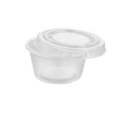 Pote y tapa 2oz trasnparente paquete de 100 uni (caja trae 2500 uni )