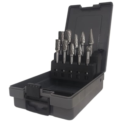 Juego de limas rotativas de carburo 10 unidades toma de 6 mm. caja plastica 2.0 MASTOOLS