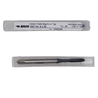 Macho maquina recto UNC numero 8 (8-32 o 5/32) HSS-Co. (41 HRC) BAER1