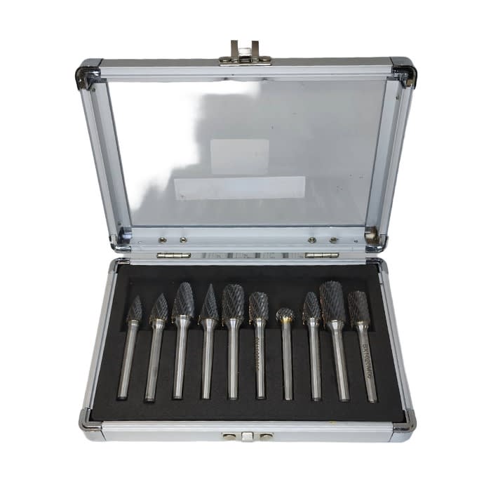 Juego de limas rotativas de carburo 10 unidades toma de 6 mm. caja metalica MASTOOLS2