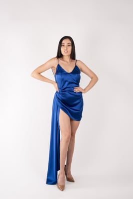 VESTIDO CORTO CON DRAPEADO AZUL REY1