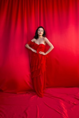 VESTIDO DE CHIFON OLANES ROJO1