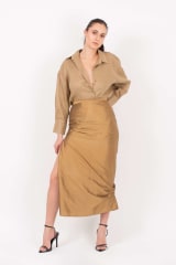 CAMISA OVERSIZE LINO CAFÉ