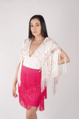 TOP DE REBOZOS CON FLECOS BLANCO RAYAS