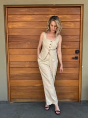 SET DE LINO CHALECO  PANTALON CRUDO
