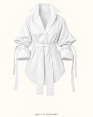 BLUSA  KIMONO MANGA AJUSTABLE BLANCA